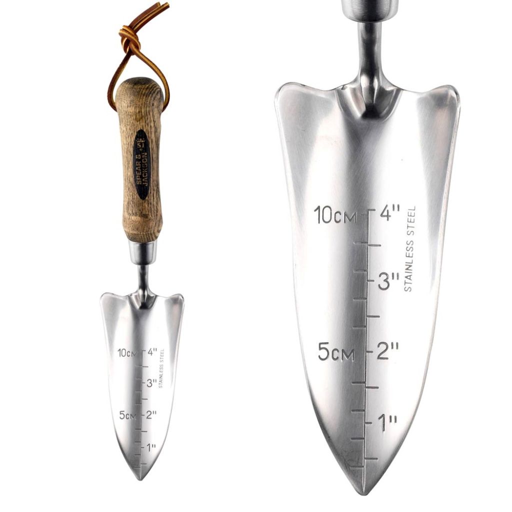 Traditioneller schmaler Pflanzer aus poliertem Spiegelstahl von Spear & Jackson