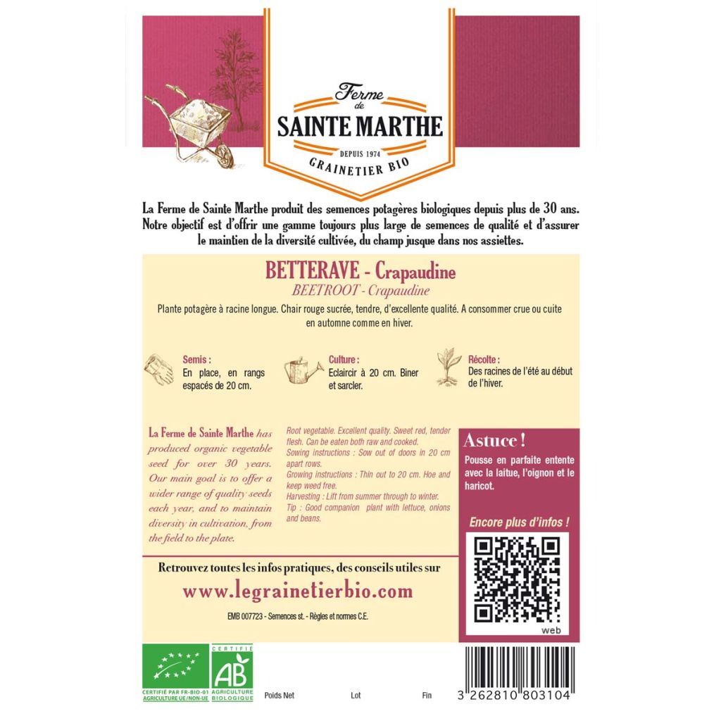 Rote Bete Crapaudine Bio- Ferme de Sainte Marthe