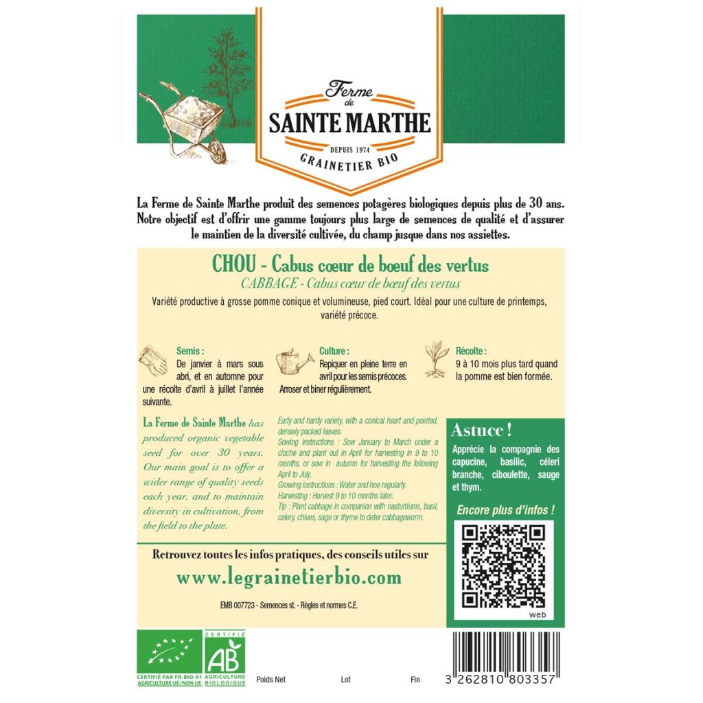 Kopfkohl Coeur de Boeuf des Vertus Bio - Ferme de Sainte Marthe