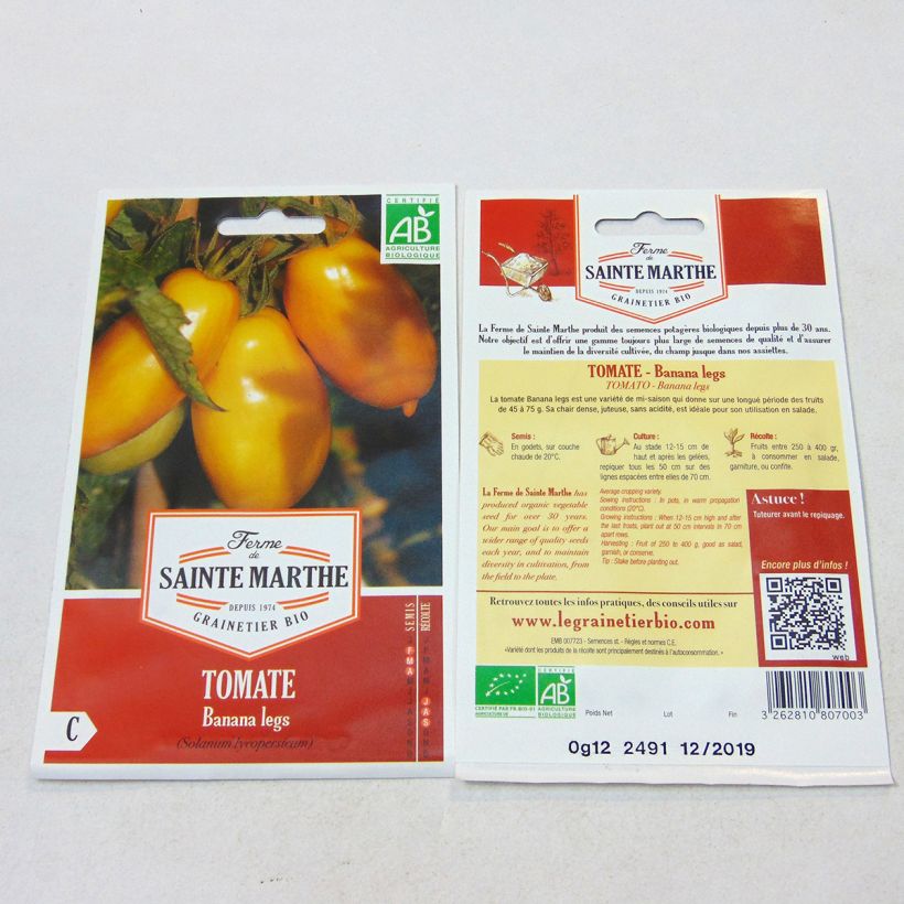 Beispiel eines Exemplars von Tomate Banana Legs Bio - Ferme de Sainte Marthe Graines wie geliefert