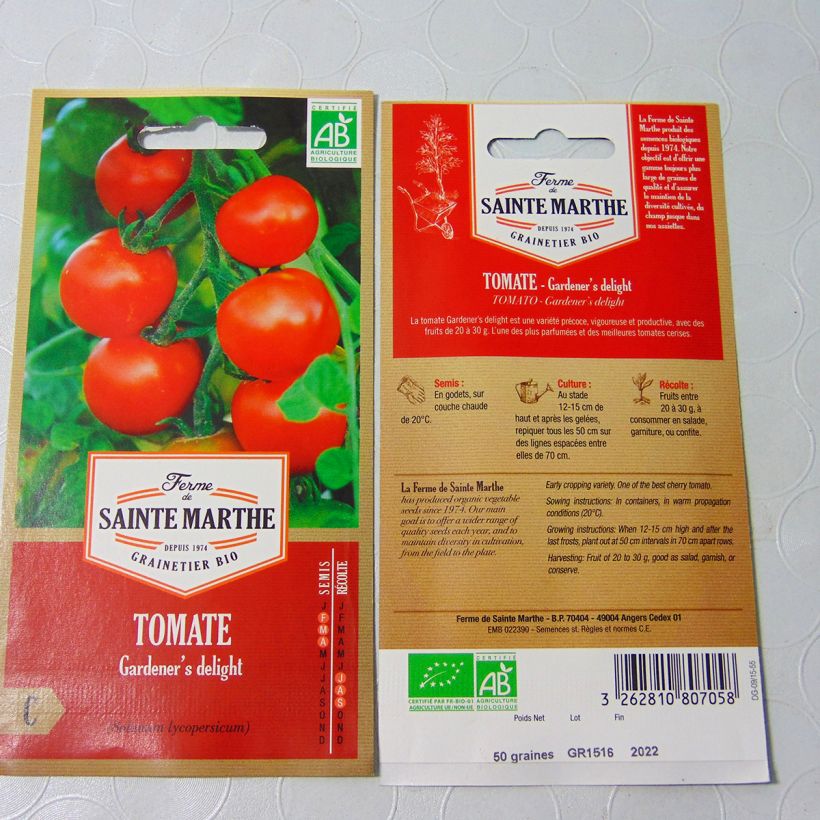 Beispiel eines Exemplars von Tomate Garderner's Delight Bio - Ferme de Sainte Marthe Graines wie geliefert