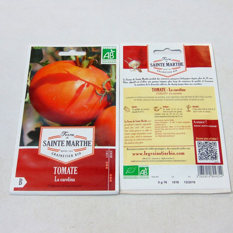 Beispiel eines Exemplars von Tomate La Carotina Bio - Ferme de Sainte Marthe Graines wie geliefert