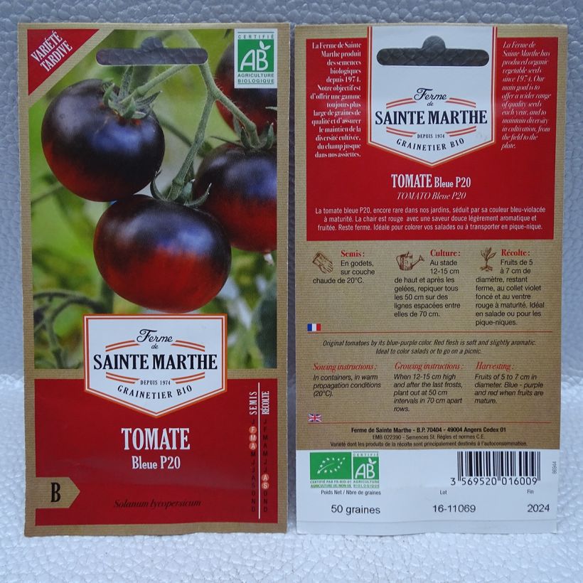 Beispiel eines Exemplars von Tomate Osu Blue P20 ou Bleue P20 Bio - Ferme de Sainte Marthe Graines wie geliefert